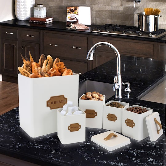 MegaChef Kitchen Food Storage & Organization White 5-Piece Canister Set